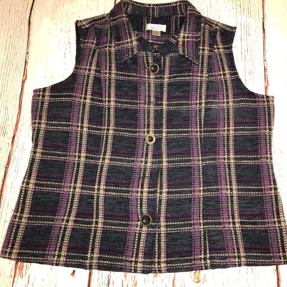 C&B Navy and Purple Plaid Vest, size XL